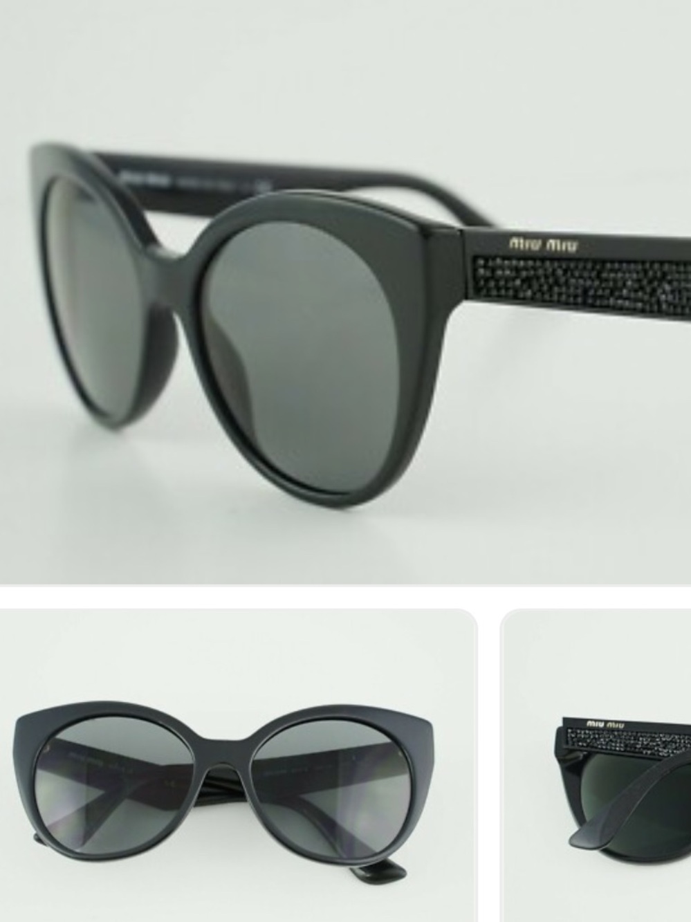 Miu Miu Matte Black Cat-Eye Sunglasses with Dark Lenses